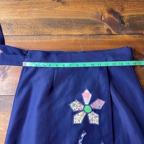 Vintage Wrap Long Skirt Blue White Patchwork Floral Gingham Plaid Women's Medium - Picture 10 of 13